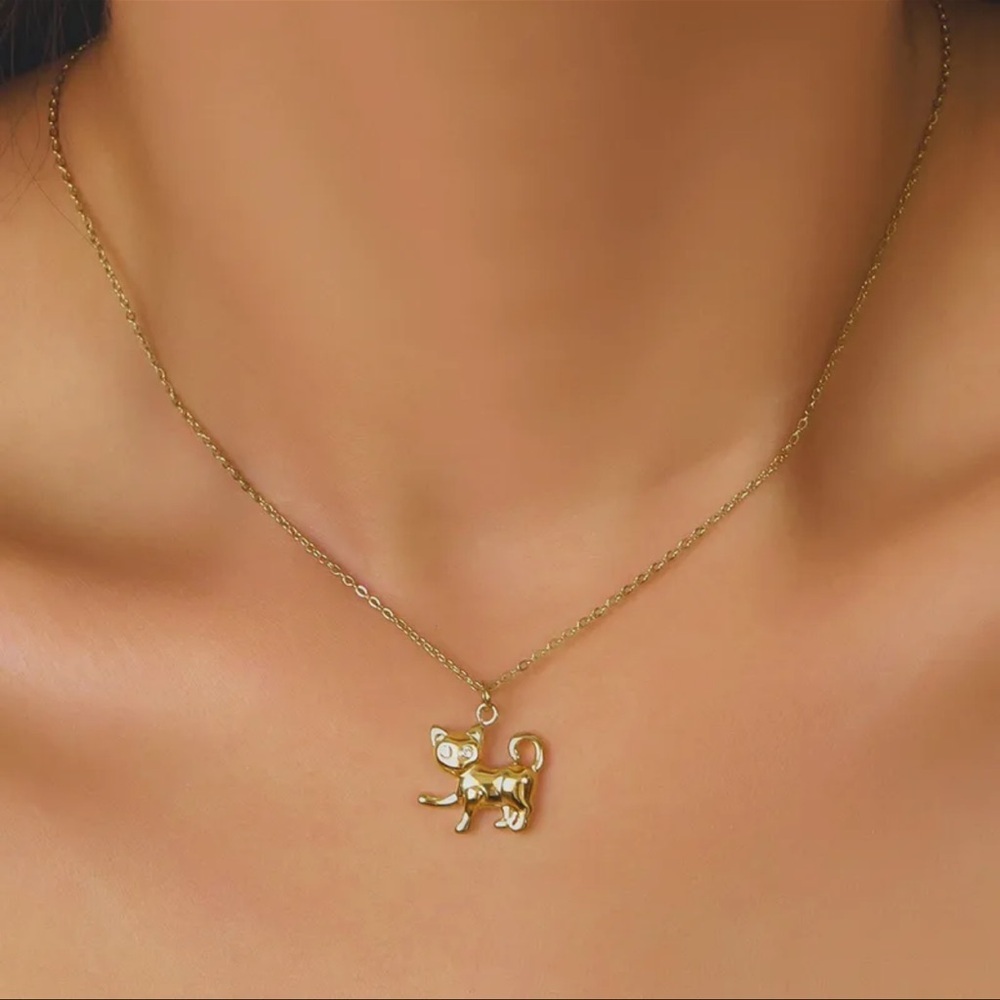 Gold Plated Cat Pendant Necklace